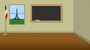 A picture of French flag, Eiffel tower, and a blackboard